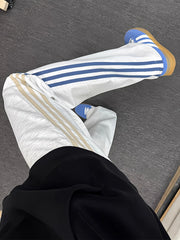 HEARUJOY  -  Light ey Tee-Striped Men's Sweatpants American Stripe Splicing Sport Pants Straight Leg Micro Flared Casual Trousers