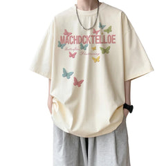 YICKYUE  -  Mens Oversized T Shirt White 5XL Men's Cotton T-shirts Summer Casual Wear Letter Butterfly Print Tee Shirts for Men Male Clothes