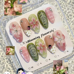 YICKYUE  -  24pcs 3D French Carved Flowers Press on Nails Handmade False Nails for Women&Girls High Quality Summer New Nail Tips 네일팁