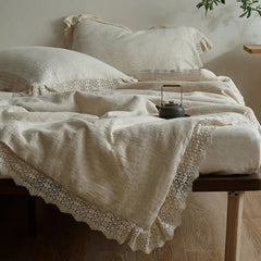 YICKYUE  -  Summer Quilts French Retro 3 Layer Gauze Cotton Linen Cooling Blanket Lace Jacquard Cotton Washed Summer Air Conditioner Quilt