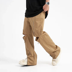 Hearujoy Design Zipper Slit Men Trousers Techwear Straight Tube Casual Black Wide Leg Pants Male Hole Loose Streetwear Hip Hop