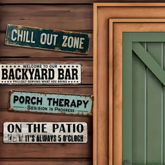 YICKYUE  -  2D Flat,Set Of 4 Humorous Outdoor Signs for Patio Decoration, Featuring Street Signs Suitable for Home Wall Decor, Backyard Bar