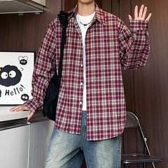 HEARUJOY  -  Mens Loose Fit Plaid Shirt Business Casual Office Wear Classic Work Shirt for Young Professionals Student Relaxed Style Top