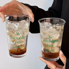 YICKYUE  -  Transparent Borosilicate Glass Water Cup INS Iced Americano Coffee Latte Cup Printed Tomato Letter Summer Drinking Juice Cups