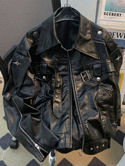 Hearujoy Niche Deconstruction Heavy Industry Leather Jacket Men's Spring Autumn Design Loose Clean Fit Short Motorcycle Leather Jacket