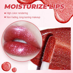 YICKYUE  -  1Pc Moisturizing Pearl Lip Glaze Waterproof Metallic Black Glitter Lipstick Mirror Crystal Jelly Lip Gloss Long Lasting Lip Tint