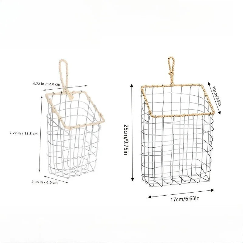 YICKYUE  -  2pcs Set Japanese Style Wire Woven Sundries Storage Hanging Basket Wall-Mounted Shelf Kitchen Utensil Cookware Storage Baskets