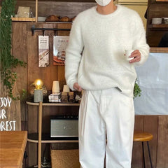 Hearujoy Mohair Sweaters Men Korean Thicken Warm Knitting Autumn Winter Loose Casual Long Sleeve Pullovers Fleece Streetwear