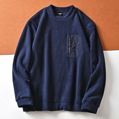 HEARUJOY  -  Men's Round Neck Casual Fleece Sweater Shirt Trend Versatile Chest Zipper Pocket Warm Pullover Tops
