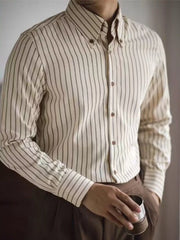 HEARUJOY  -  Slim Fit Vintage British Style Men's Striped Long Sleeve Shirt Spring Autumn Business Casual Wrinkle Resistant Non Iron