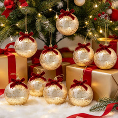 YICKYUE  -  8cm 6Pcs Christmas Ball Ornaments with Velvet Bows Christmas Tree Hanging Decor