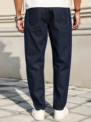 HEARUJOY  -  Men's deep blue slim-fit five-pocket denim trousers, casual and stylish, with a slim cut that accentuates long legs, versatile a