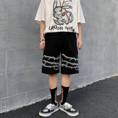 Hearujoy Mens Casual Shorts Summer Hip-Hop Street Harajuku Style Personalized Print Simple Sports Shorts Boys Loose Straight Pants