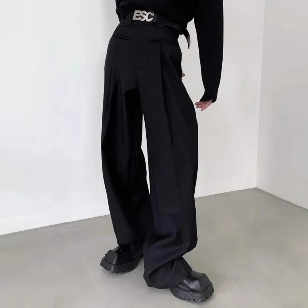 HEARUJOY  -  Men's Solid Color Wide-Leg Suit Trousers American Retro Fashion Trend Street Loose Casual Breathable Summer Men's Bottoms