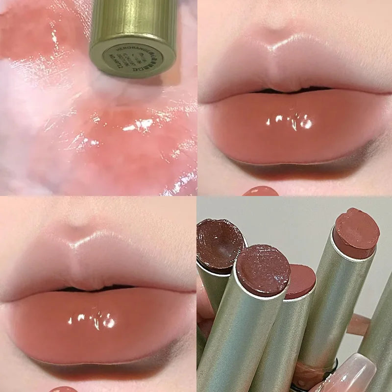YICKYUE  -  Chocolate Brown Jelly Lipstick Mirror Water Lip Gloss Dark Red Moisturizing Lip Tint Lasting Non-stick Cup Easy To Color Makeup
