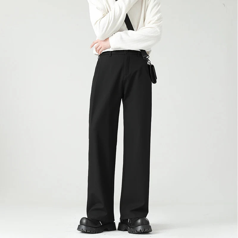 HEARUJOY  -  Autumn New Men's Black Gray Suit Pants Loose Straight Drape Solid Color Elastic Business Work Casual Trousers Fashion Clothing