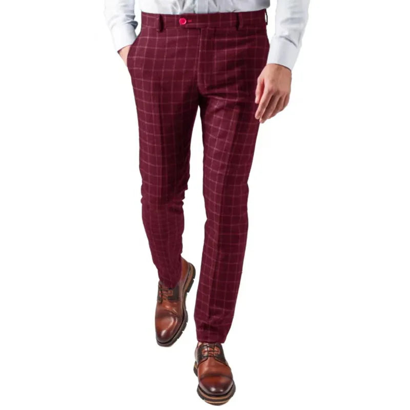 HEARUJOY  -  Autumn Men's Classic Plaid Suits Pants Wool Trousers Italian-style High-waist Slim Casual Fashion Straight leg Long Pant For Men