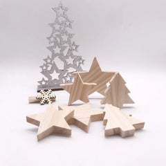 YICKYUE  -  18/24pc Solid Wood Christmas Tree Star Ornaments Christmas Decor 3D Wood Texture Craft Ornament Home Table Xmas Decorations 2027