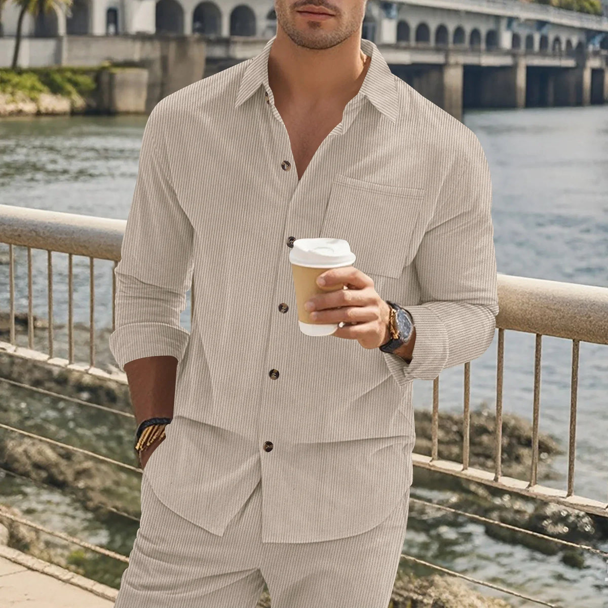 HEARUJOY  -  Men New Cardigan Single Breasted Shirts Turn Down Collar Casual Shirts Blouses Solid Spliced Button Pockets Loose Spring 2025
