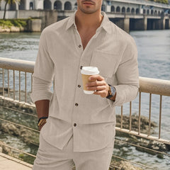 HEARUJOY  -  Men New Cardigan Single Breasted Shirts Turn Down Collar Casual Shirts Blouses Solid Spliced Button Pockets Loose Spring 2025