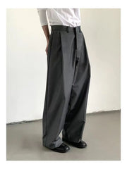 HEARUJOY  -  Korean Gray Casual Suit Pants Men Pleated Loose Wide Leg Pant Spring Autumn New Fashion Design Sense Trendy Trousers Streetwear