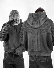 Hearujoy Y2K Retro Cross Patchwork Trendy Hoodies for Men Gothic Fashion Street Hip Hop Zip Up Hoodie Splicing Working Clothes Sweatshirt