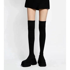 Hearujoy  Chunky Heel Knitted Elastic Boots Women 2024 Winter Sexy High Heel Wool Warm Cotton Boots Comfort Knee Platform Shoe Botas Mujer