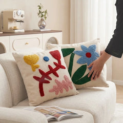 YICKYUE  -  Simple Cartoon Style Pillowcase Embroidery Pillows For Sofa Headrest Cushion Pillow Cover Bolster Living Room Home Decoration