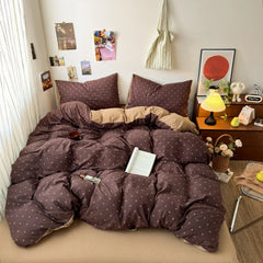 YICKYUE  -  New plaid printing retro cloud double-layer yarn four-piece set, bedding, student dormitory single 3-piece set