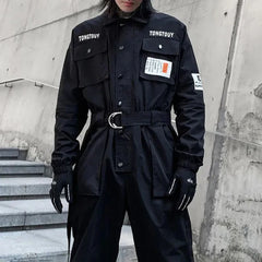 Hearujoy Autumn Street Short Sleeve American Jumpsuit Men's Jumpsuit Suit Motorcycle Removable Pants Hip-Hop Leg Pants