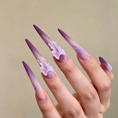 YICKYUE  -  24Pcs False Nails Wisteria Bow Long Pointed Shape Soft Purple Gradient Press-On High-Quality Nails—Perfect As A Gift for Girls