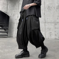 HEARUJOY  -  Mens Casual Big Pocket Cargo Pants Genderless Fashion Sports Dark Style Drawstring Loose Simple Streetwear Unisex