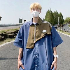 Hearujoy Korean Fashion Short-sleeved Shirt Men Spring and Summer New Loose Retro Button Cardigan Shirt Harajuku Jacket Streetwear Men
