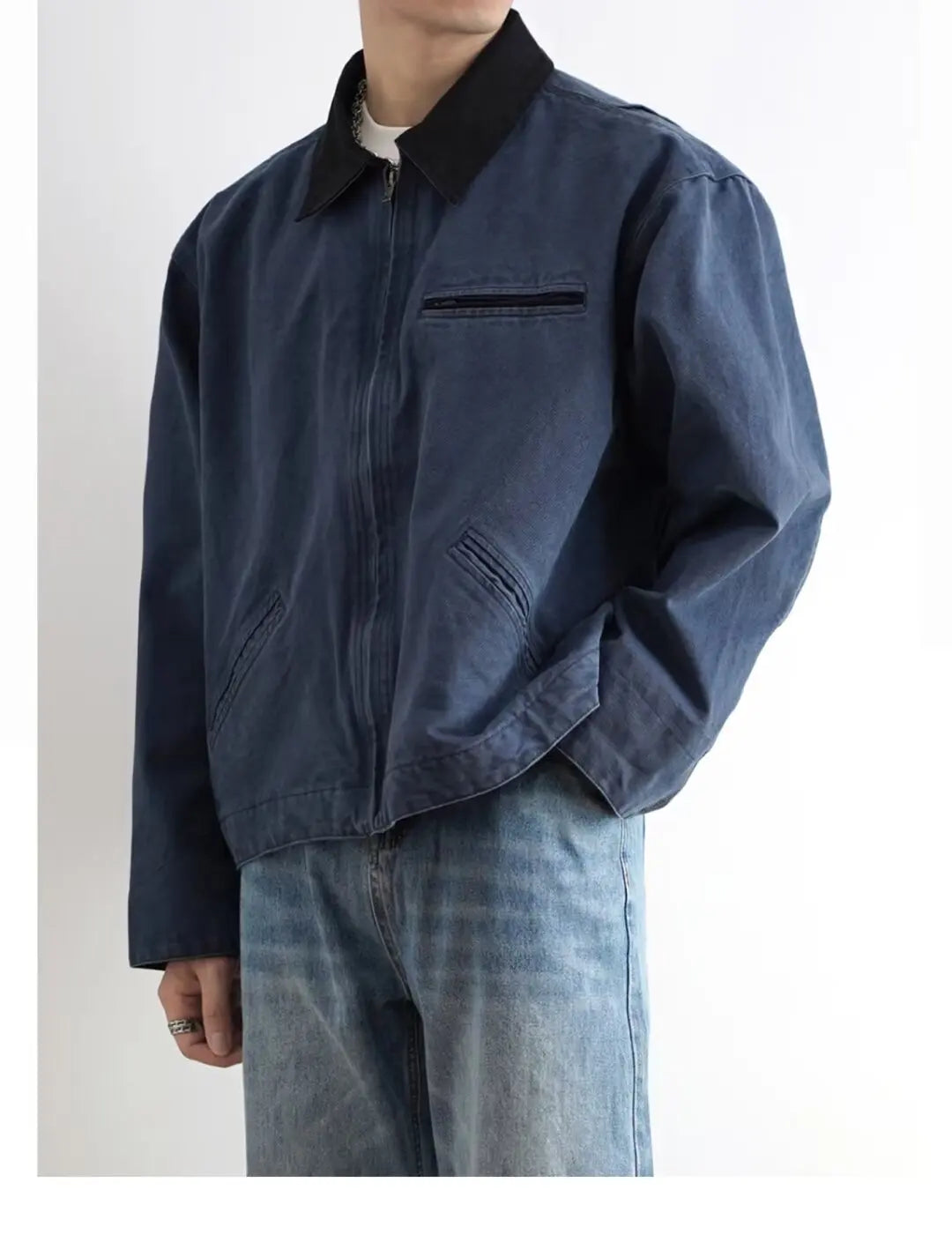HEARUJOY  -  American Trendy Tooling Mens Jackets Vintage Solid Distressed Bomber Coats Patchwork Zipper Pocket High Street Short Outwear