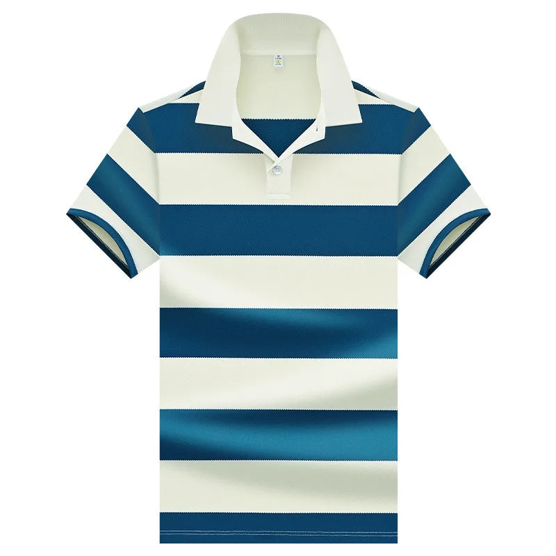 HEARUJOY  -  Summer Polo Shirt Man Casual Striped Polo Shirt Men Short Sleeve Lapel Button Shirt Business Fashion Golf Japanese Men Clothing