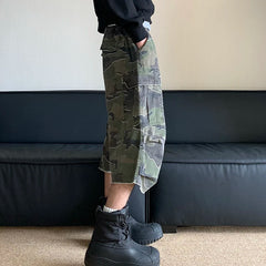 Hearujoy American Style Washed Camouflage Loose Men's Cargo Shorts Street Niche Workwear Pocket Design Male Trousers 24E1035