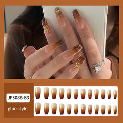 Press on Med Nails  Supplies for Professionals Fake Nails with Glue Free Shipping Faux Ongles Artificiales Nail Accesories 24Pcs