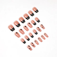 Yickyue 24pcs French Tips Fake Nails Ballet False Nails with Heart Design Coffin Press on Artificial Nail Art French Tips with Glue