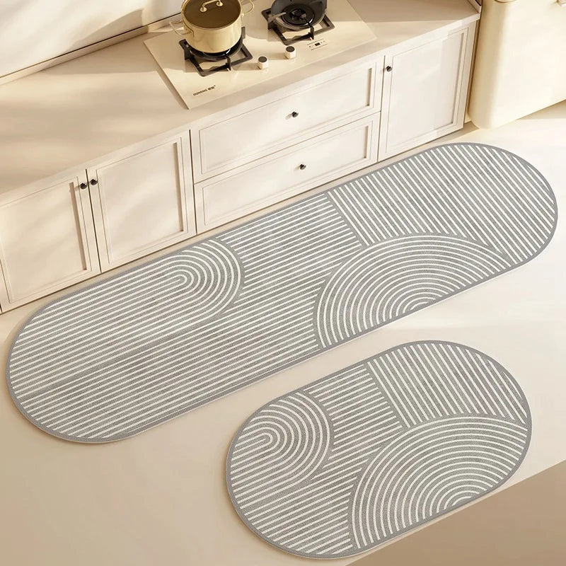 YICKYUE  -  Super Absorbent Kitchen Mat Non-slip Diatomite Kitchen Rug Elliptical Long Carpet Simple Line Bathroom Mat Kitchen Supplies