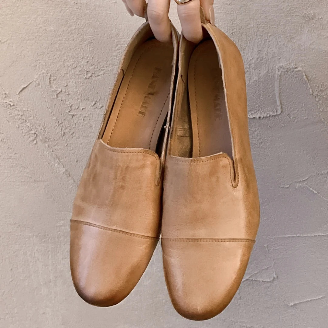 YICKYUE  -  Women's cow leather round toe slip-on 3.5cm thick low heel loafers high quality soft comfortable casual female OL style shoes