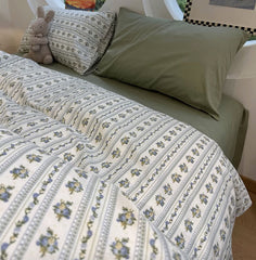 YICKYUE  -  French vintage blue green flower bedding set 1.2 1.5 1.8,twin full queen cotton home textile bed sheet pillow case quilt cover