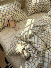 YICKYUE  -  Fashion blue plaid sweet heart bedding set,twin full queen classic lovely cotton home textile bed sheet pillow case quilt cover