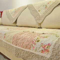 Green Floral Sofa Covers Couch Pastoral Washed Cotton Plaid Fabric Corner Towel Pillow Slip Seat Cushion Recliner Chair Cover