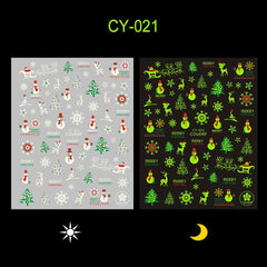 Merry Christmas Luminous Nail Stickers Fluorescent Xmas Winter Sliders for Nails Charms Glow in Dark Manicure Decals BECY019-027
