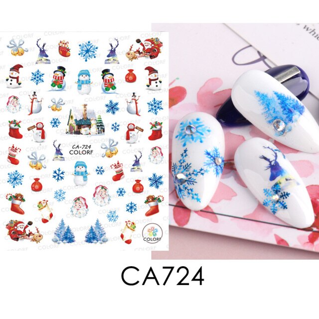Winter Christmas Nail Sticker Snowflake Magpie Bird 3D Slider Leaf Halloween New Year Design Decorations Manicure SAF795-801