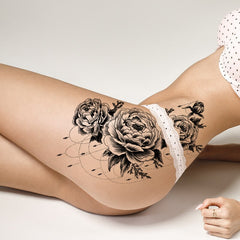 Black Large Snake Flower Tattoo Stickers Water Transfer Fake Tattoo Women Girl Wolf Rose Peony Leg Body Art Temporary Tattoos