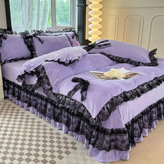 Yickyue Winter Thickened Warm Double-sided Plush Luxury Bed Linens Set Home Textiles Quilt Cover Sheet Pillowcase 4pcs Queen Bedding Set