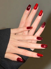 YICKYUE  -  24pcs medium ballet nails, red nails, press-on nails, nail art patches for women and girls for daily wear, removable, reusable,