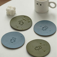 Kawaii Bear Coasters For Glass Cup Water Bottle Coffee Mugs PU Cute Heat Insulation Retro Waterproof Cup Mat Kitchen Accessories