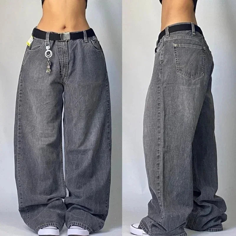 Hearujoy  90s Streetwear Vintage New Fashion Harajuku Pattern Black Embroidered Baggy Jeans Y2K High Street Casual Gothic High Waisted Wide Leg Trousers